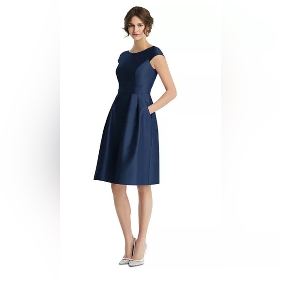 ALFRED SUNG Dresses & Skirts - New Alfred Sung Boat-Neck A-Line Mid Dress Navy Blue Size 16R